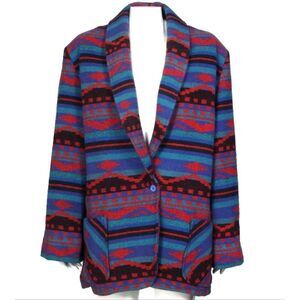 Vintage Sharon Young Wool Blend Southwestern Blanket Coat Women's Small